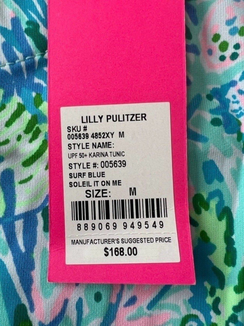 Lilly Pulitzer Soleil It On Me Surf Blue and Pink Mixed-Print Tunic - Picture 6 of 7
